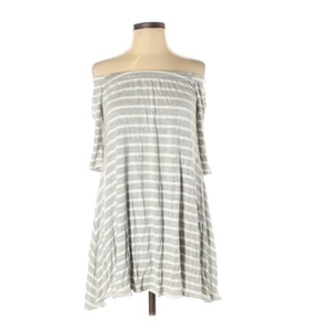 Altrd State Gray White Striped Top Shirt Tunic Short Sleeve off shoulder‎
